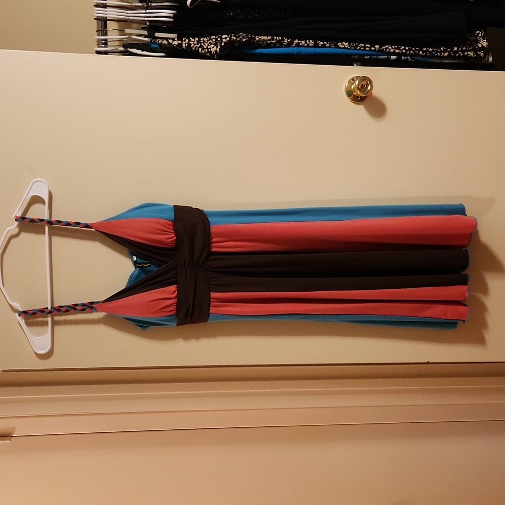 Brown, pink and turquoise dress size large